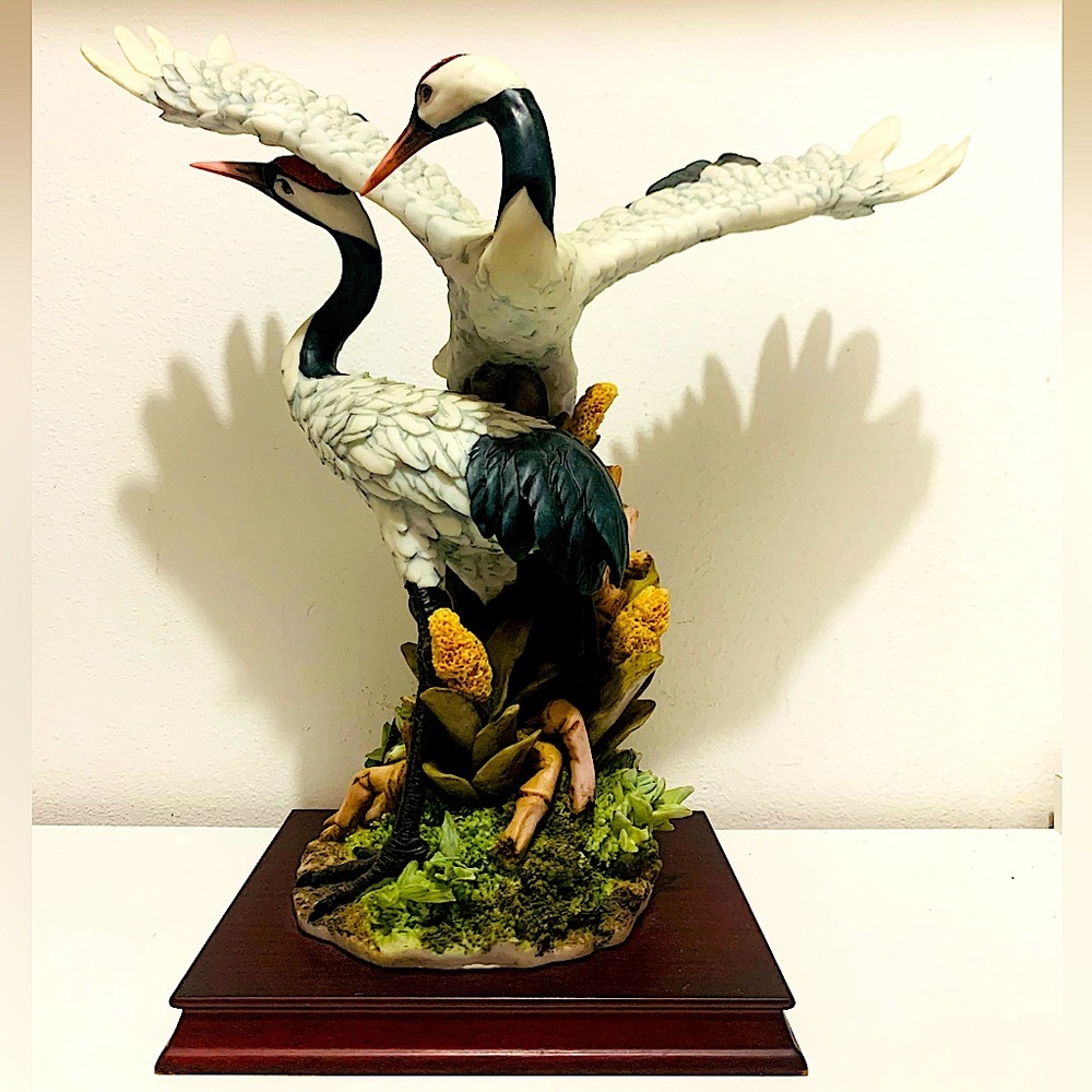Vintage MONTEFIORI COLLECTION Hand-painted Intertwined RedCrownedWhooping Cranes